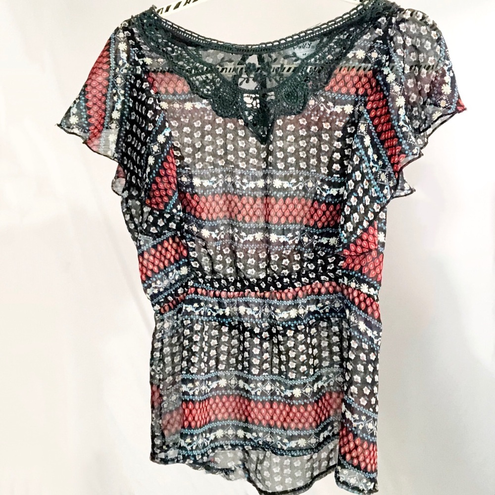 Women’s Medium Sheer Floral Embroidered Blouse